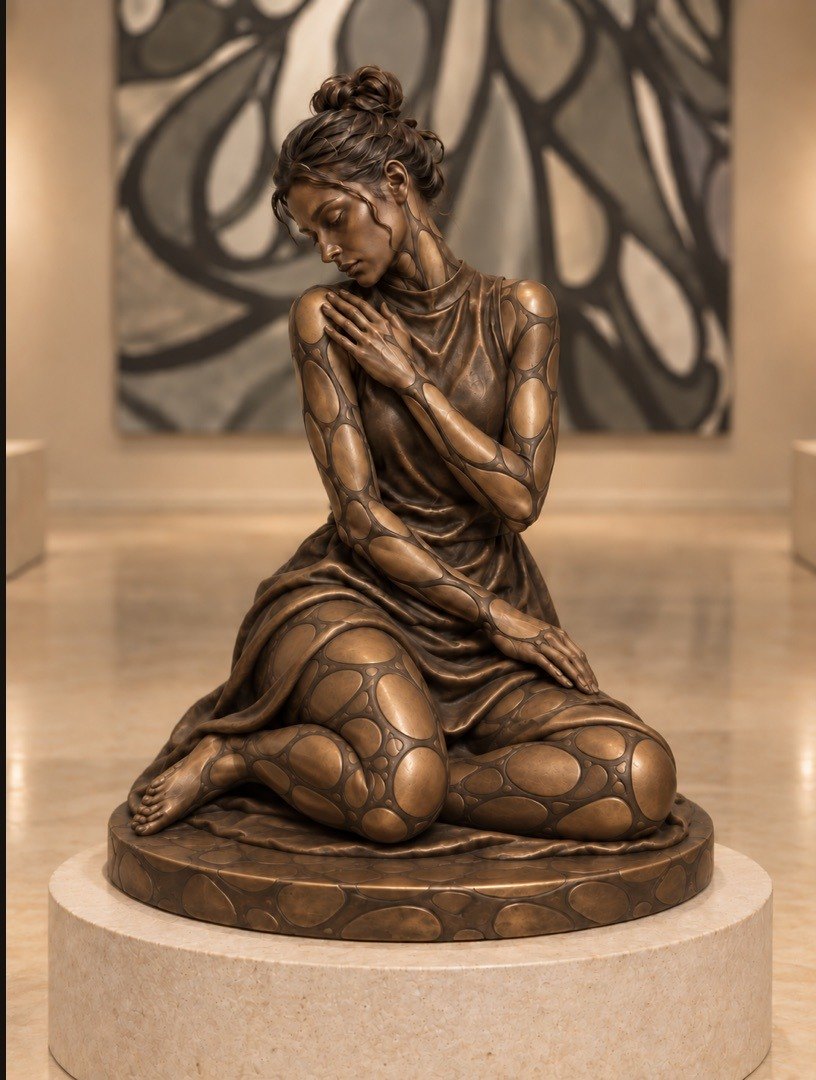 Bronze sculpture of a kneeling figure