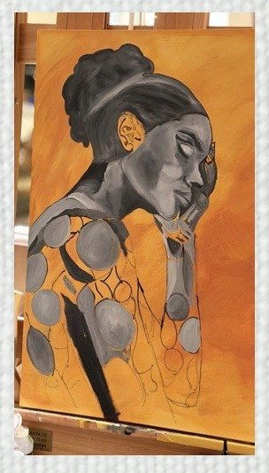 Painting in progress on the easel