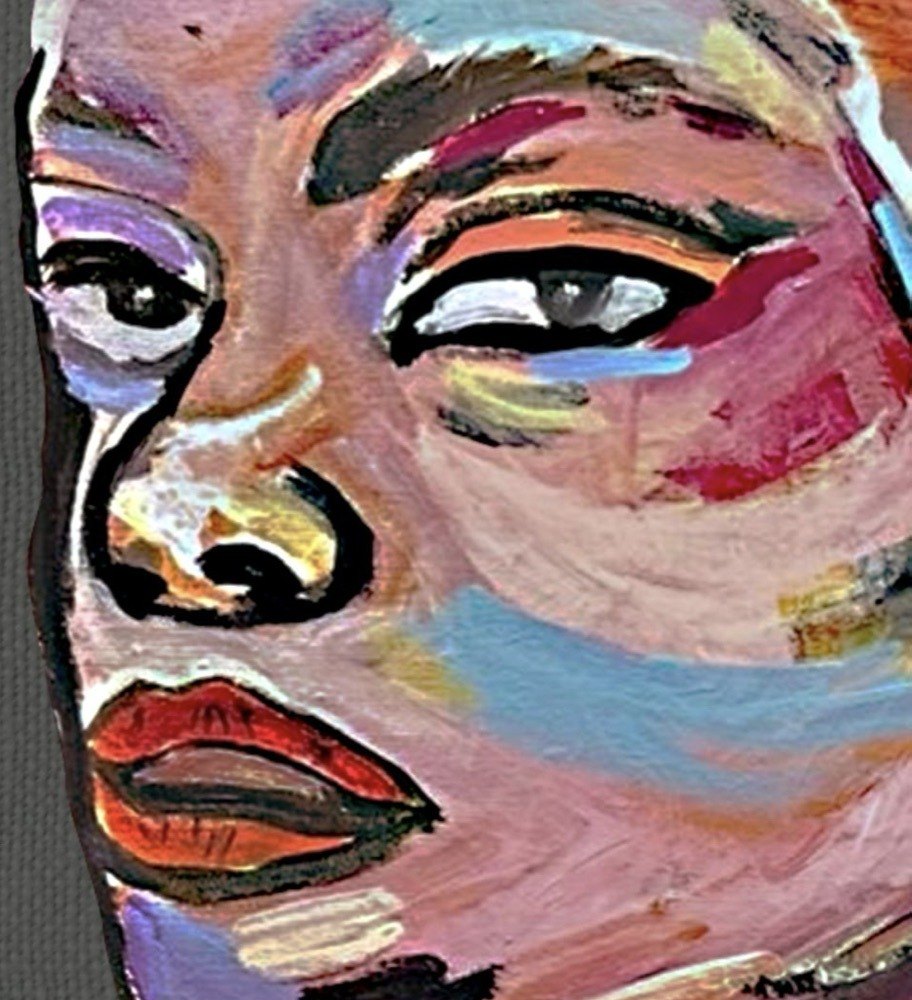 Painting of a face in vivid colors
